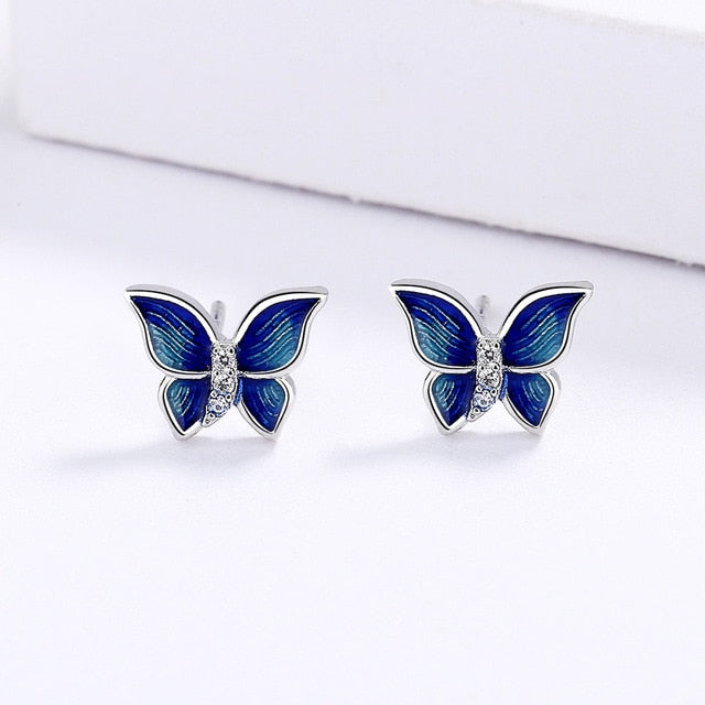 Micro-Enamel Blue Butterfly Wings Necklace